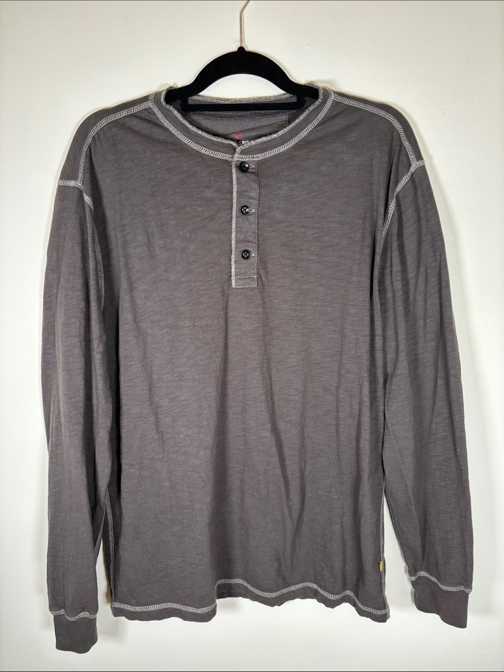 True Grit Men's Gray Slub Knit Henley Shirt Size Large